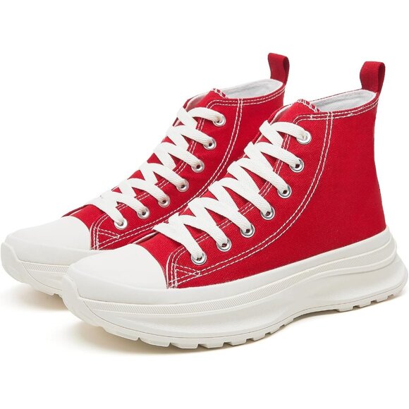 ⚡Women's Red High Top Sneaker Platform Shoes Canvas Tennis Classic Comfortable - Picture 1 of 6
